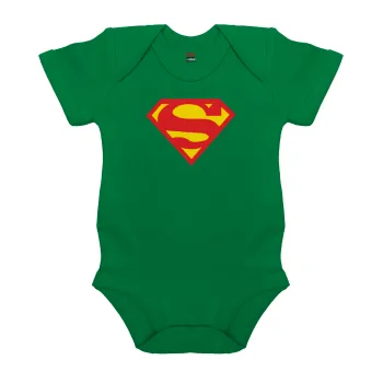 Superman, Βρεφικό φορμάκι μωρού, ΠΡΑΣΙΝΟ, 100% Organic Cotton, κοντομάνικο