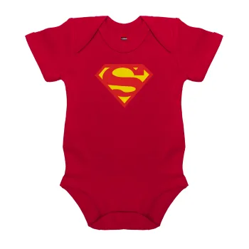 Superman, Βρεφικό φορμάκι μωρού, ΚΟΚΚΙΝΟ, 100% Organic Cotton, κοντομάνικο