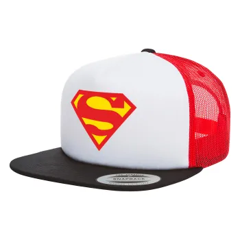 Superman, Καπέλο Ενηλίκων Foam Flat Snapback με Δίχτυ Μαύρο-Λευκό-Κόκκινο (POLYESTER, ΕΝΗΛΙΚΩΝ, UNISEX, ONE SIZE)
