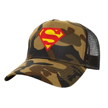 Superman, Καπέλο Ενηλίκων Structured Trucker, με Δίχτυ, (παραλλαγή) Army (100% ΒΑΜΒΑΚΕΡΟ, ΕΝΗΛΙΚΩΝ, UNISEX, ONE SIZE)