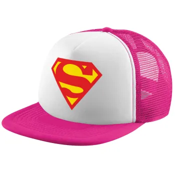 Superman, Καπέλο παιδικό Soft Trucker με Δίχτυ ΡΟΖ/ΛΕΥΚΟ (POLYESTER, ΠΑΙΔΙΚΟ, ONE SIZE)