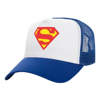 Superman, Καπέλο Ενηλίκων Structured Trucker, με Δίχτυ, ΛΕΥΚΟ/ΜΠΛΕ (100% ΒΑΜΒΑΚΕΡΟ, ΕΝΗΛΙΚΩΝ, UNISEX, ONE SIZE)