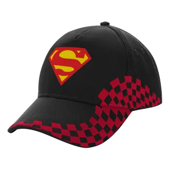 Superman, Καπέλο Ενηλίκων Ultimate ΜΑΥΡΟ/ΚΟΚΚΙΝΟ RACING, (100% ΒΑΜΒΑΚΕΡΟ DRILL, ΕΝΗΛΙΚΩΝ, UNISEX, ONE SIZE)
