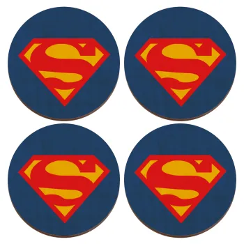 Superman, ΣΕΤ x4 Σουβέρ ξύλινα στρογγυλά plywood (9cm)