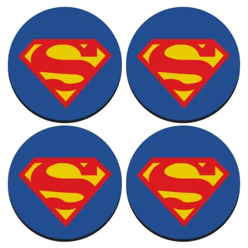 Superman, ΣΕΤ 4 Σουβέρ ξύλινα στρογγυλά (9cm)