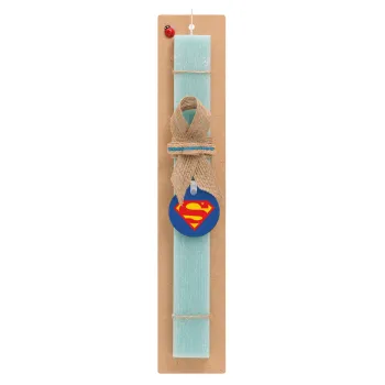 Superman, Easter Set, wooden keychain & aromatic flat Easter candle (30cm) (TURQUOISE)