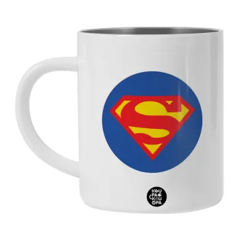 Superman, Λευκή Ανοξείδωτη Μεταλλική Κούπα 450ml - Διπλού Τοιχώματος 