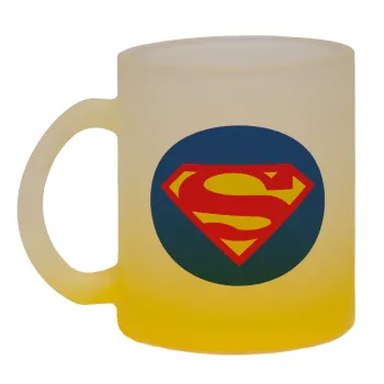 Superman, Κούπα γυάλινη δίχρωμη με βάση το κίτρινο ματ, 330ml