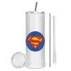 Tumbler ποτήρι θερμό από ανοξείδωτο ατσάλι 600ml, με μεταλλικό καλαμάκι & βούρτσα καθαρισμού