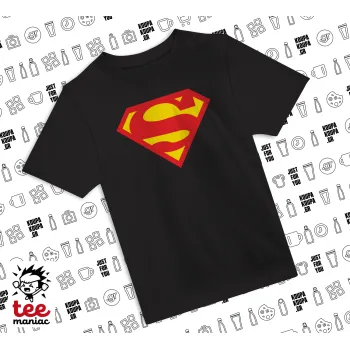 Superman, Άνετο παιδικό T-Shirt ΜΑΥΡΟ από 100% βαμβάκι, για κάθε μέρα. Vegan & OEKO-TEX πιστοποιημένο.