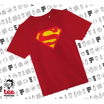 Superman, Άνετο παιδικό T-Shirt ΚΟΚΚΙΝΟ από 100% βαμβάκι, για κάθε μέρα. Vegan & OEKO-TEX πιστοποιημένο.