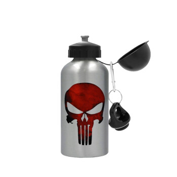 Red skull, Metallic water jug, Silver, aluminum 500ml