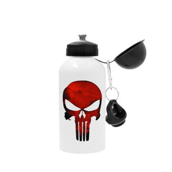 Red skull, Metal water bottle, White, aluminum 500ml