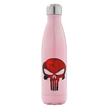 Red skull, Metal mug thermos Pink Iridiscent (Stainless steel), double wall, 500ml