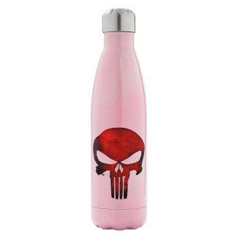 Red skull, Μεταλλικό παγούρι θερμός Ροζ Ιριδίζον (Stainless steel), διπλού τοιχώματος, 500ml
