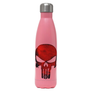 Red skull, Μεταλλικό παγούρι θερμός Ροζ Ματ (Stainless steel), διπλού τοιχώματος, 500ml
