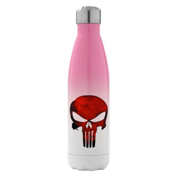 Red skull, Metal mug thermos Pink/White (Stainless steel), double wall, 500ml