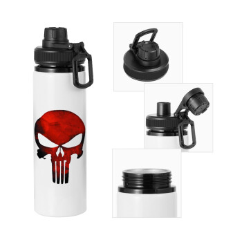 Red skull, Metal water bottle with safety cap, aluminum 850ml