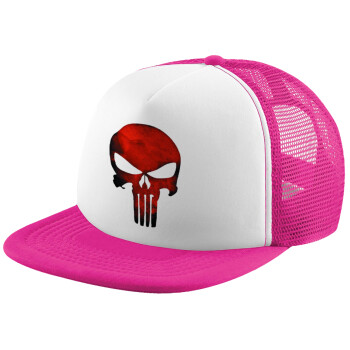 Red skull, Καπέλο Soft Trucker με Δίχτυ Pink/White 