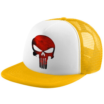 Red skull, Καπέλο Ενηλίκων Soft Trucker με Δίχτυ Κίτρινο/White (POLYESTER, ΕΝΗΛΙΚΩΝ, UNISEX, ONE SIZE)