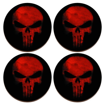 Red skull, ΣΕΤ x4 Σουβέρ ξύλινα στρογγυλά plywood (9cm)