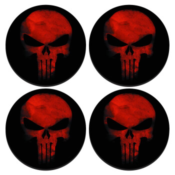 Red skull, SET of 4 round wooden coasters (9cm)
