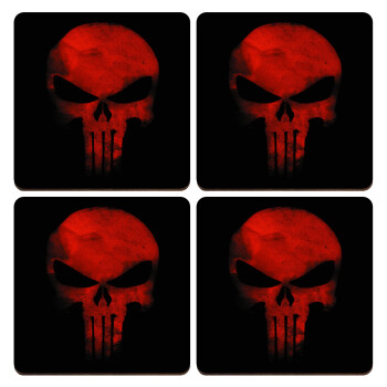 Red skull, ΣΕΤ x4 Σουβέρ ξύλινα τετράγωνα plywood (9cm)