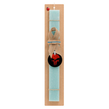 Red skull, Easter Set, wooden keychain & aromatic flat Easter candle (30cm) (TURQUOISE)