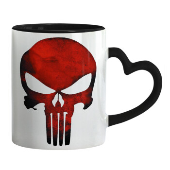 Red skull, Mug heart black handle, ceramic, 330ml