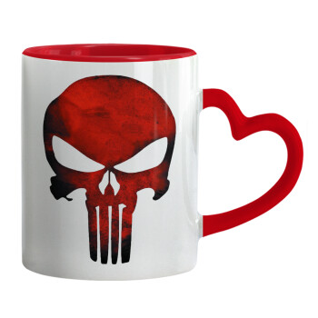 Red skull, Mug heart red handle, ceramic, 330ml