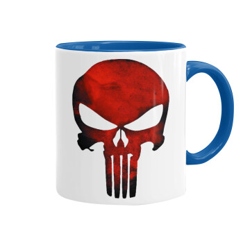 Red skull, Mug colored blue, ceramic, 330ml