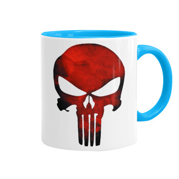 Red skull, Mug colored light blue, ceramic, 330ml