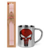 Easter Set, metallic thermal cup (300ml) & aromatic flat Easter candle (30cm) (PINK)