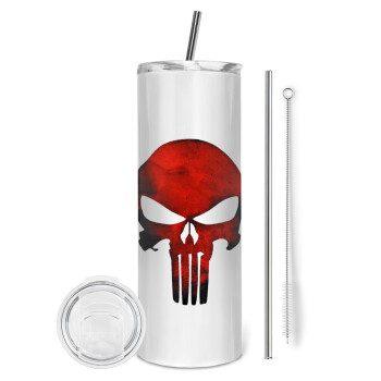 Red skull, Eco friendly stainless steel tumbler 600ml, with metal straw & cleaning brush