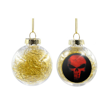 Red skull, Χριστουγεννιάτικη μπάλα δένδρου διάφανη με χρυσό γέμισμα 8cm