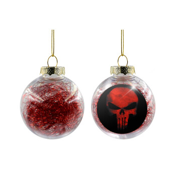 Red skull, Χριστουγεννιάτικη μπάλα δένδρου διάφανη με κόκκινο γέμισμα 8cm