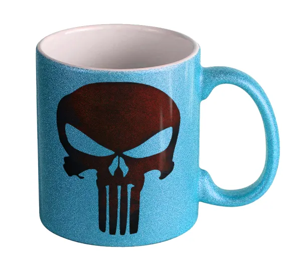 Red skull — Light blue glitter mug that sparkles, ceramic, 330ml