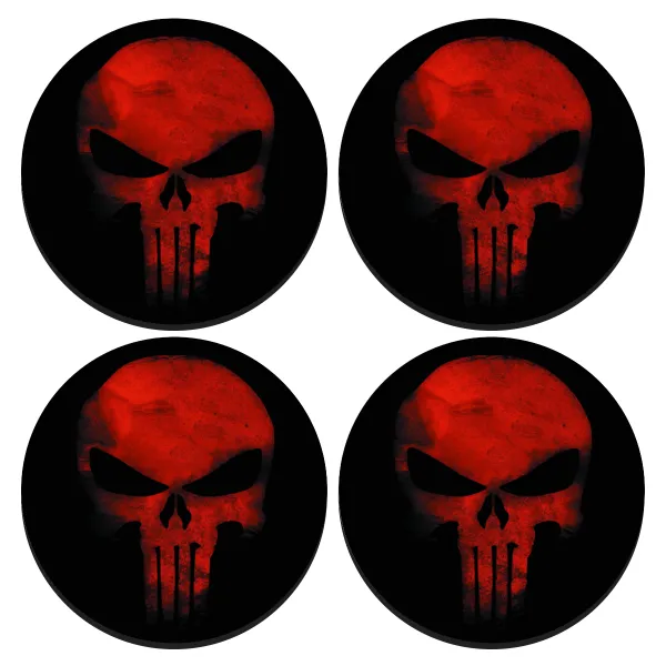 Red skull — ΣΕΤ 4 Σουβέρ ξύλινα στρογγυλά (9cm)