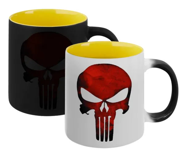 Red skull — Κούπα Μαγική εσωτερικό κίτρινη, κεραμική 330ml που αλλάζει χρώμα με το ζεστό ρόφημα