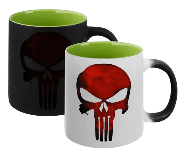 Red skull — Magic mug with green interior, ceramic, 330ml, changes colour with hot drinks