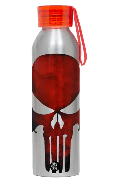 Red skull — Αλουμινένιο Αθλητικό Μπουκάλι 650ml – Ασημί με Κόκκινο Καπάκι και Λουράκι Σιλικόνης