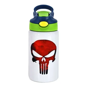 Red skull, Παιδικό παγούρι θερμό, ανοξείδωτο, με καλαμάκι ασφαλείας, πράσινο/μπλε (350ml)