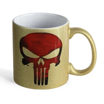 Red skull, Κούπα Χρυσή Glitter που γυαλίζει, κεραμική, 330ml
