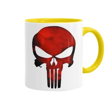Red skull, Κούπα χρωματιστή κίτρινη, κεραμική, 330ml