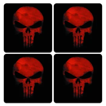 Red skull, ΣΕΤ 4 Σουβέρ ξύλινα τετράγωνα (9cm)