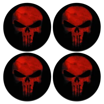 Red skull, ΣΕΤ 4 Σουβέρ ξύλινα στρογγυλά (9cm)