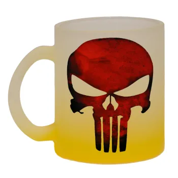 Red skull, Κούπα γυάλινη δίχρωμη με βάση το κίτρινο ματ, 330ml