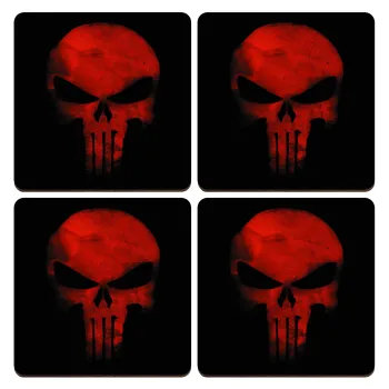Red skull, ΣΕΤ x4 Σουβέρ ξύλινα τετράγωνα plywood (9cm)