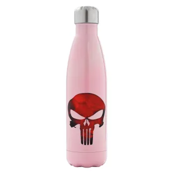 Red skull, Μεταλλικό παγούρι θερμός Ροζ Ιριδίζον (Stainless steel), διπλού τοιχώματος, 500ml