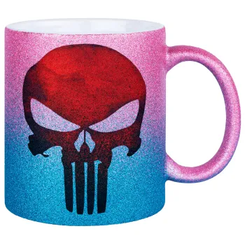 Red skull, Κούπα Χρυσή/Μπλε Glitter, κεραμική, 330ml